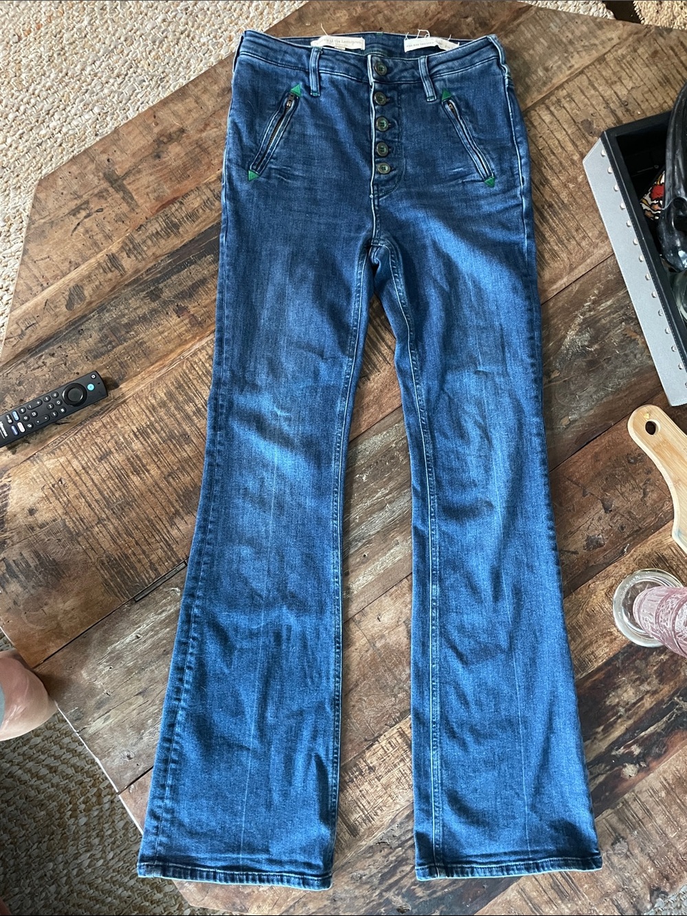 Agnes B. Blue Flare Jeans with Button Fly